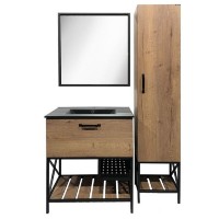 Тумба Comforty Бредфорд, 75 см, дуб темный с раковиной Comforty черная матовая, 00004149064 (00004149064CF)