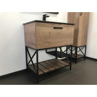 Тумба Comforty Бредфорд, 75 см, дуб темный с раковиной Comforty черная матовая, 00004149064 (00004149064CF)