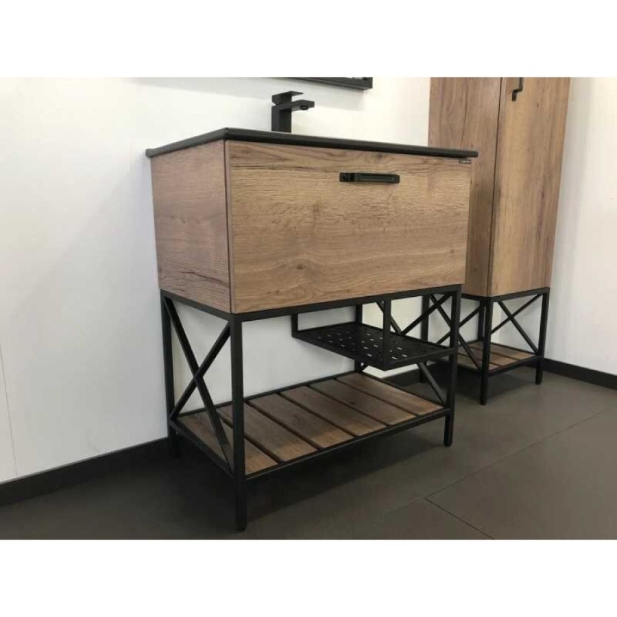 Тумба Comforty Бредфорд, 75 см, дуб темный с раковиной Comforty черная матовая, 00004149064 (00004149064CF)
