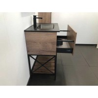 Тумба Comforty Бредфорд, 75 см, дуб темный с раковиной Comforty черная матовая, 00004149064 (00004149064CF)