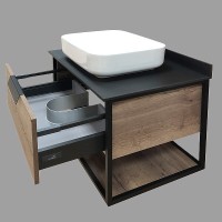 Тумба с раковиной Comfortу Кёльн, 75 см, дуб, со столешницей под мрамор Калакатта Блэк, 00004149065 (00004149065CF)