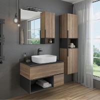 Зеркальный шкаф Comfortу Штутгарт, 90 см, правый, дуб тёмно-коричневый, 00004151038 (00004151038CF)