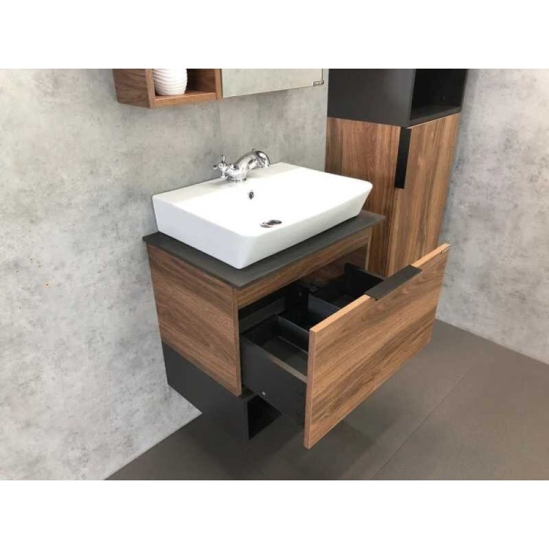 Тумба Comforty Штутгарт, 60 см, со столешницей под мрамор Калакатта Блэк и раковиной Comforty, дуб тёмно-коричневый, 00004151039 (00004151039CF)
