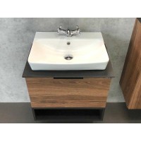 Тумба Comforty Штутгарт, 60 см, со столешницей под мрамор Калакатта Блэк и раковиной Comforty, дуб тёмно-коричневый, 00004151039 (00004151039CF)