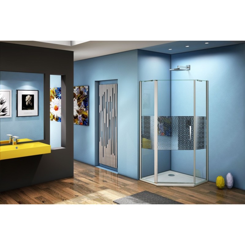 Душевое ограждение Good Door Fantasy PNT -100-F-CH, 100 х 100 х 185 см, стекло прозрачное с зеркальным рисунком, хром, ФА00008