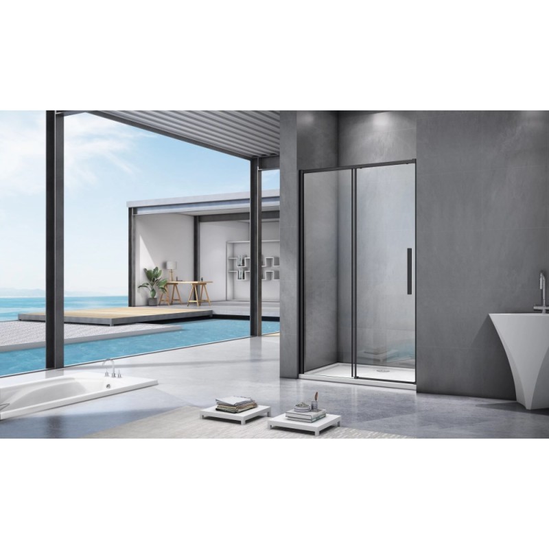 Душевая дверь Good Door Idea WTW-110-C-B, 110 х 195 см, стекло прозрачное, профиль черный, ИД00008