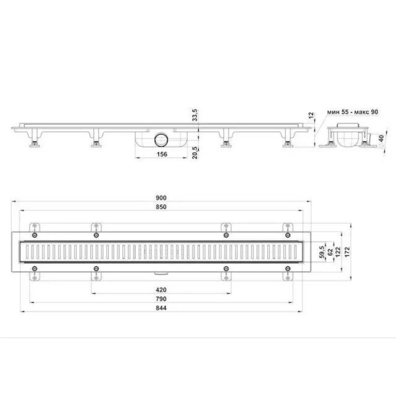 Дренажный канал Good Door ТЛ00011, 85 см, с решёткой, серый