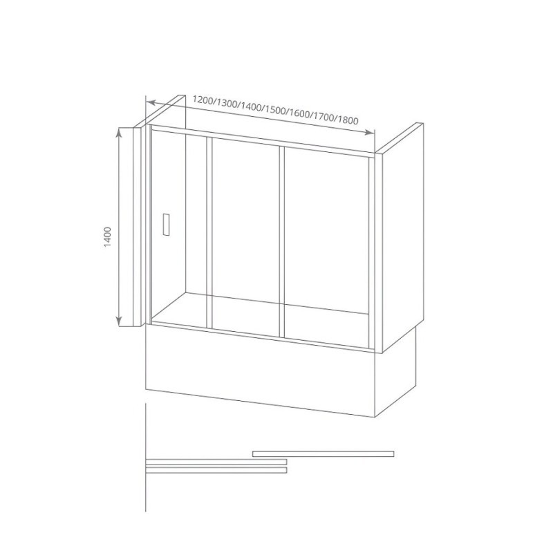 Шторка на ванну Good Door Screen WTW-170-C/G-CH, 170 x 140 см, ПД00095/110, стекло прозрачное/матовое (ПД00110)