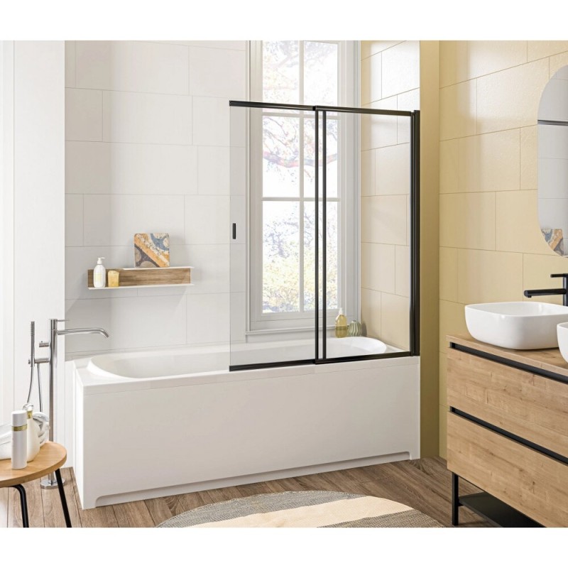 Шторка на ванну Good Door Screen SL-100-C-В 100 x 140 см раздвижная, стекло прозрачное, профиль черный, ПД00117