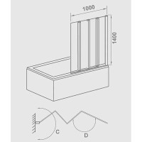 Шторка на ванну Good Door Screen GR4-100-C-B, ПД00126, 100 x 140 см, складная, 4 секции, стекло прозрачное, профиль чёрный