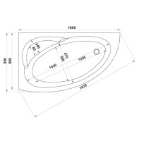 Ванна акриловая Bas Сагра New В 00145/В 00146, 160 x 90 см, левая/правая, в комплекте с каркасом, белый