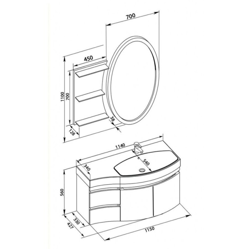 Тумба под раковину Aquanet Опера 2-115 L (2 дверцы, 2 ящика) 00169613, левая, цвет белый