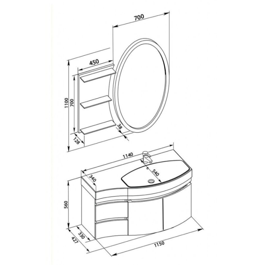 Тумба под раковину Aquanet Опера 2-115 L (2 дверцы, 2 ящика) 00169613, левая, цвет белый