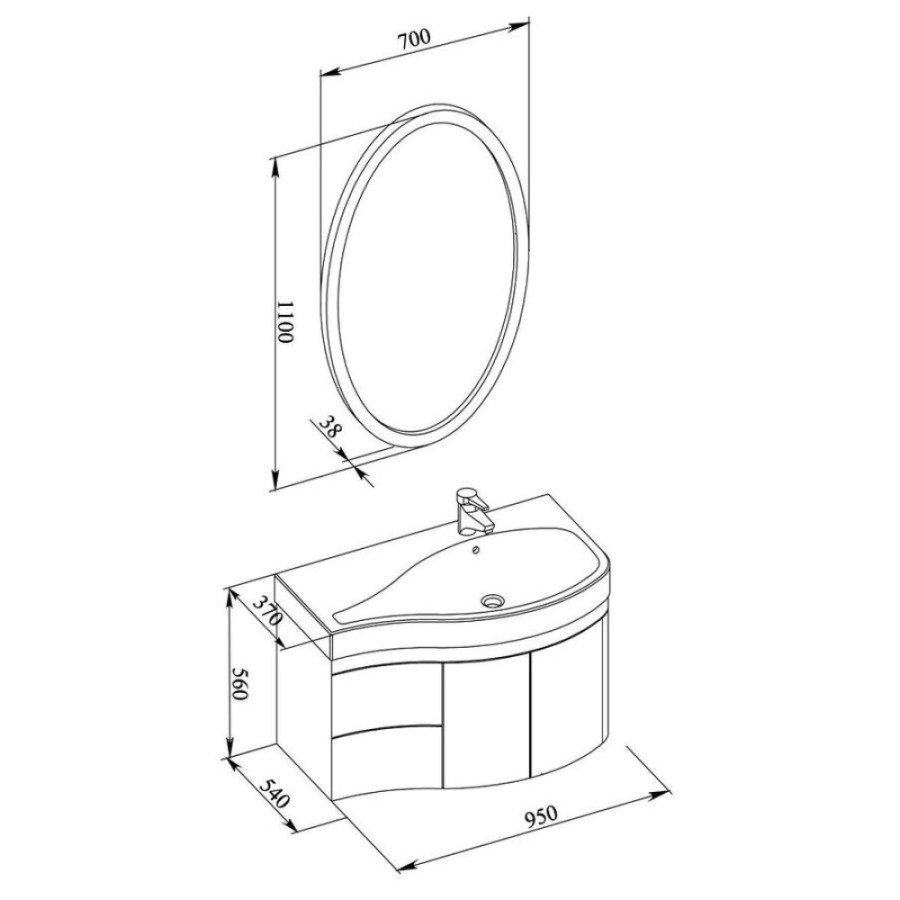 Тумба под раковину Aquanet Сопрано 2-95 L (2 дверцы, 2 ящика) 00169631, левая, цвет белый