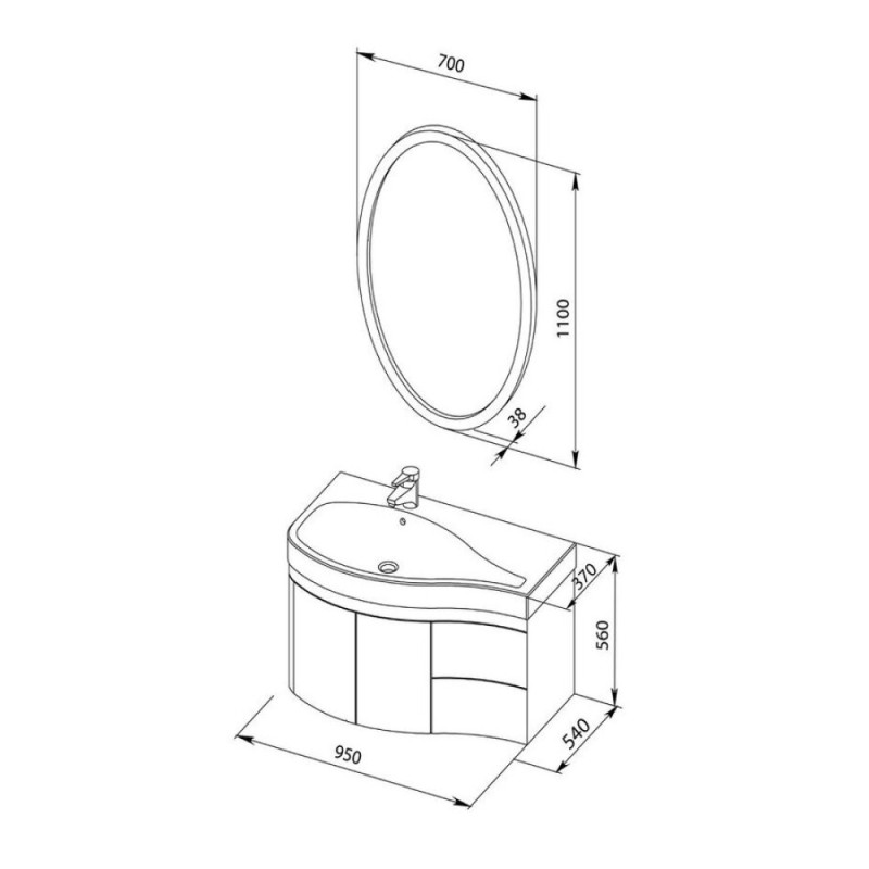 Тумба под раковину Aquanet Сопрано 2-95 L (2 дверцы, 2 ящика) 00169631, левая, цвет белый