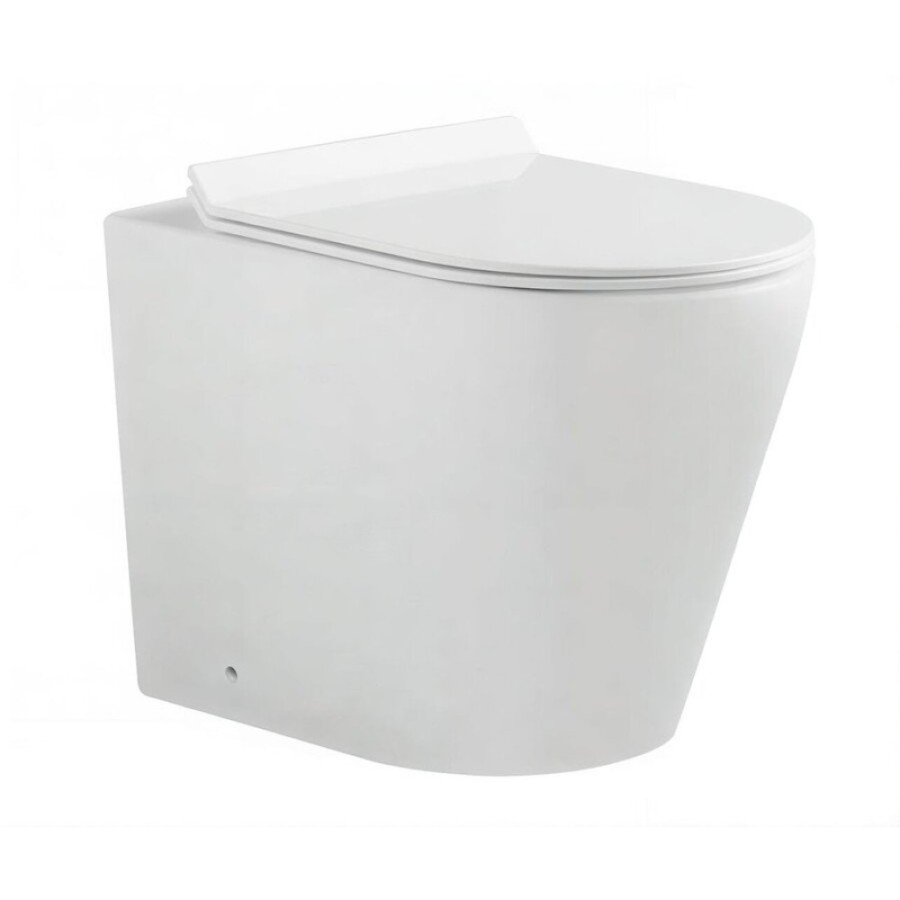 Приставной безободковый унитаз Aquanet Atago-F BL-104N-FST (203352), крышка микролифт Slimseat BL-005, белый