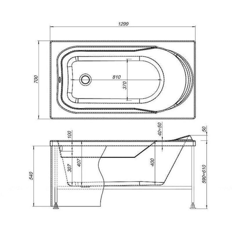 Ванна акриловая Aquanet West 00205300, 130 x 70 см, с каркасом, цвет белый