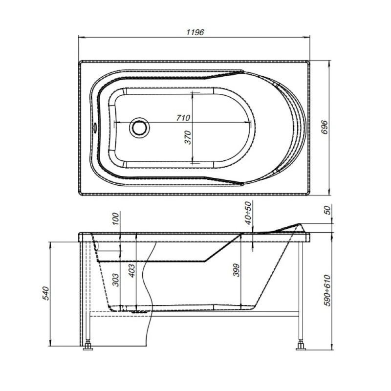Ванна акриловая Aquanet West 00205558, 120 x 70 см, с каркасом, цвет белый