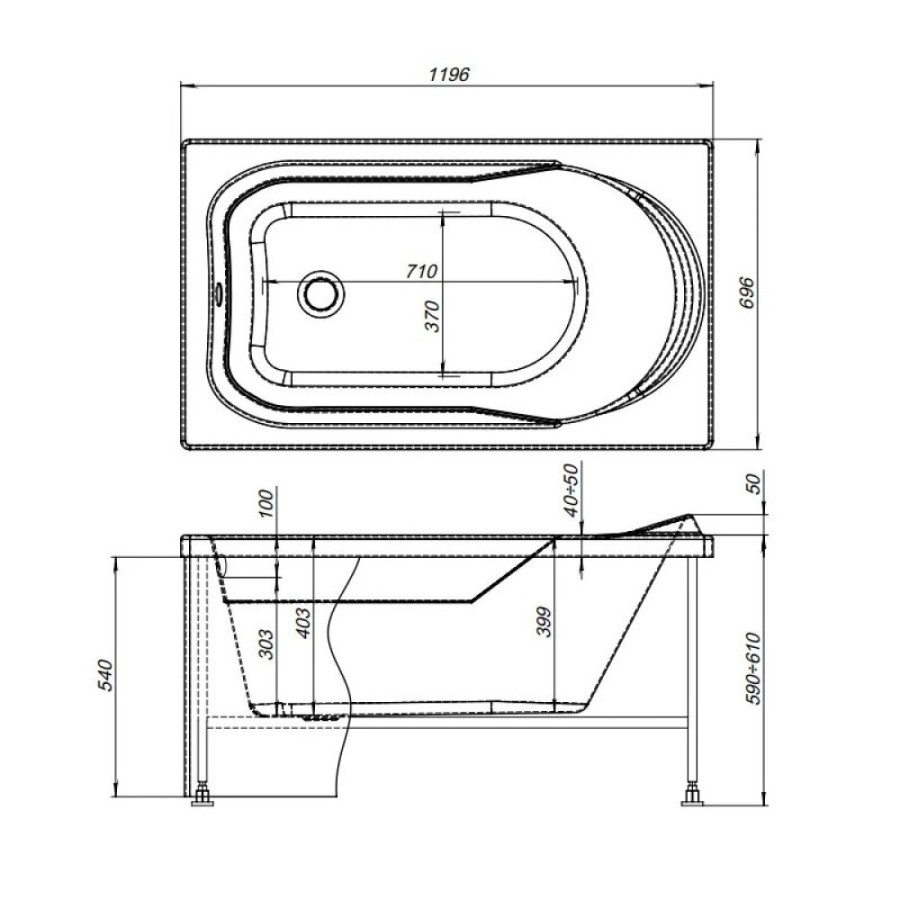 Ванна акриловая Aquanet West 00205558, 120 x 70 см, с каркасом, цвет белый