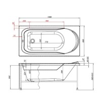 Ванна акриловая Aquanet West 00205560, 140 x 70 см, с каркасом, цвет белый