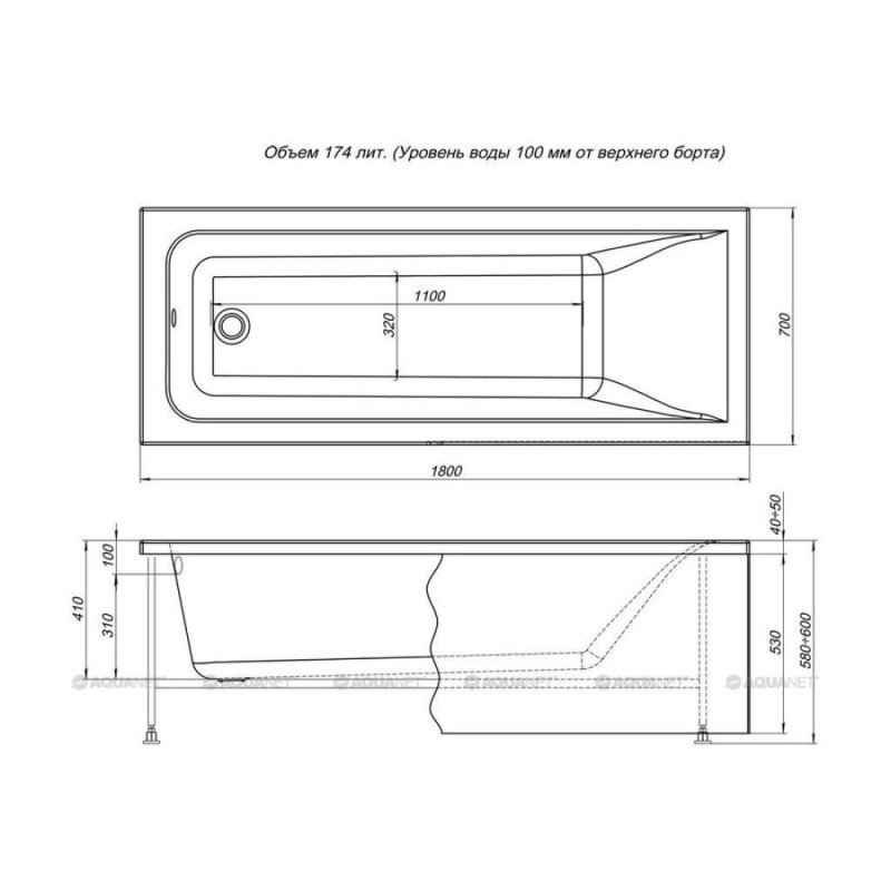 Акриловая ванна Aquanet Bright 216304 180 x 70 см, цвет белый