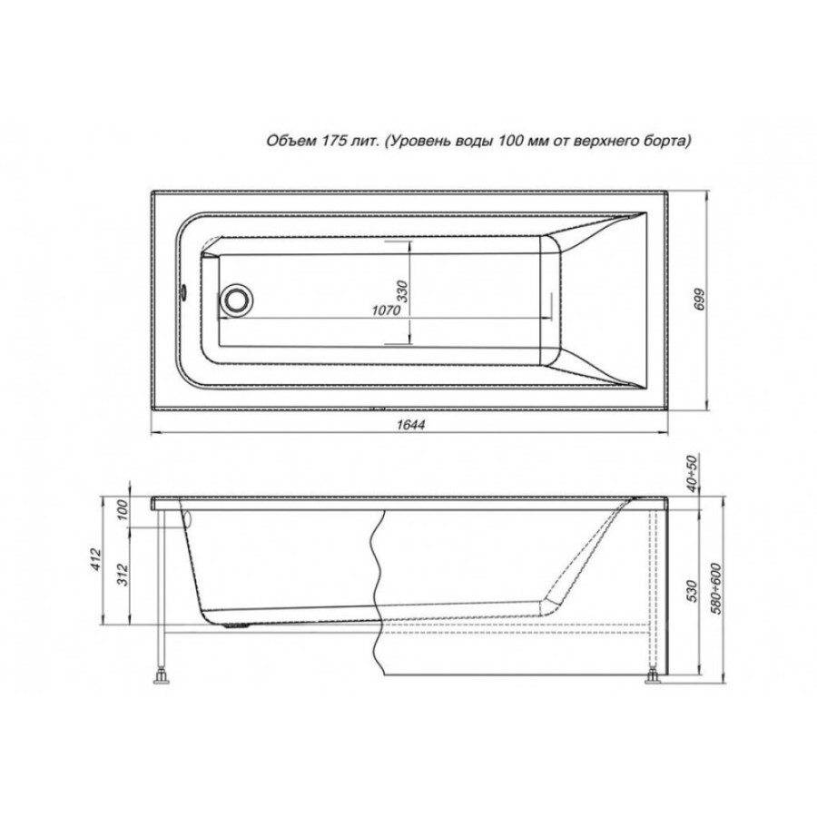 Акриловая ванна Aquanet Bright 229217, 165 x 70 см, белая (каркас приобретается отдельно)