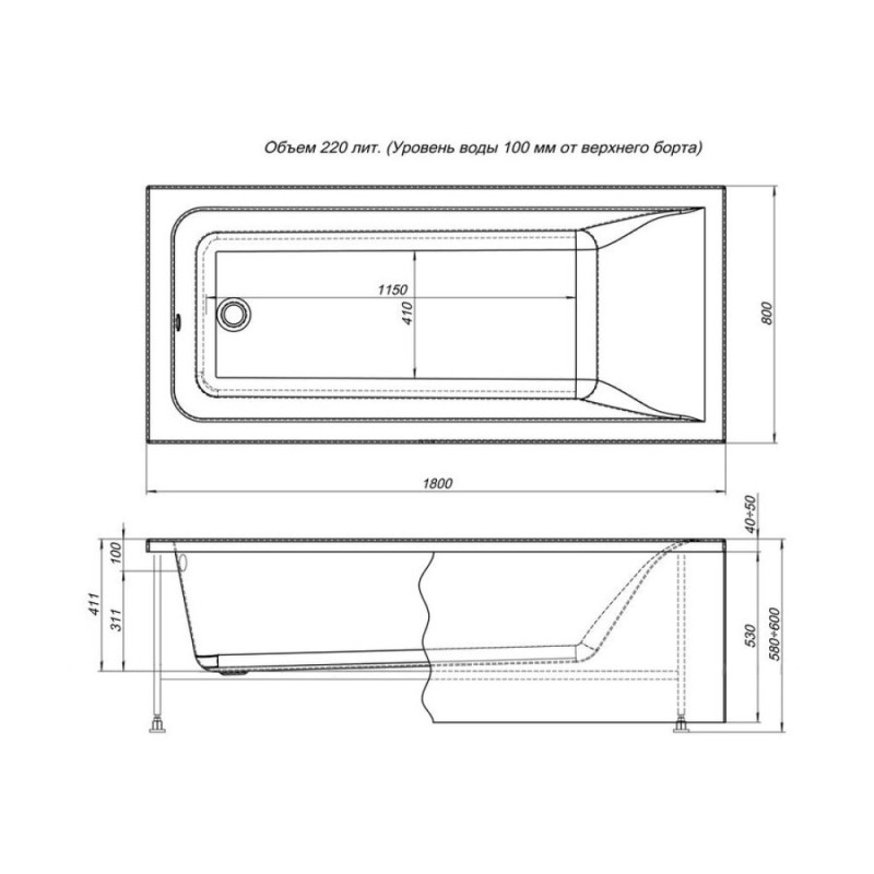 Акриловая ванна Aquanet Bright 232987 180 x 80 см, белая