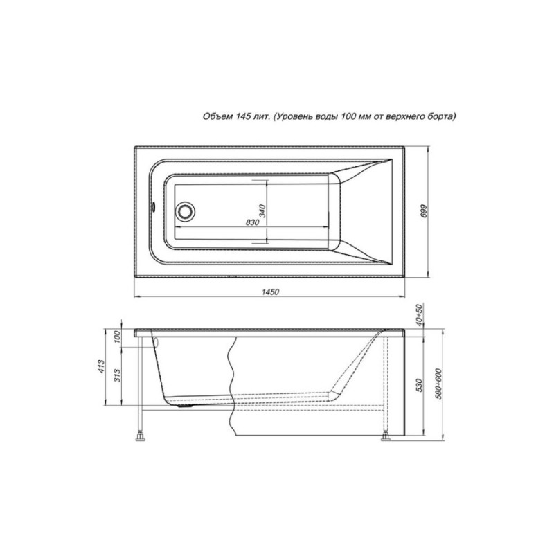 Ванна акриловая Aquanet Bright 145 x 70 см, белая, 00239593 (каркас приобретается отдельно)