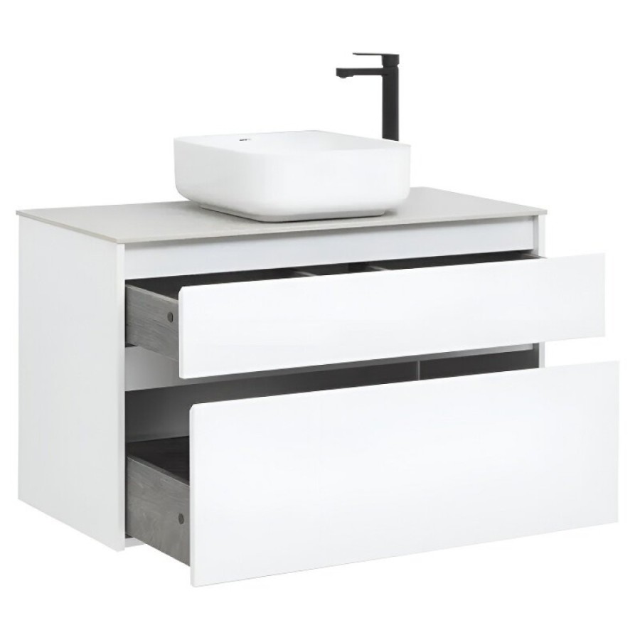 Тумба под раковину Aquanet Nova Lite 242581, 100 см, 2 ящика, цвет белый глянец