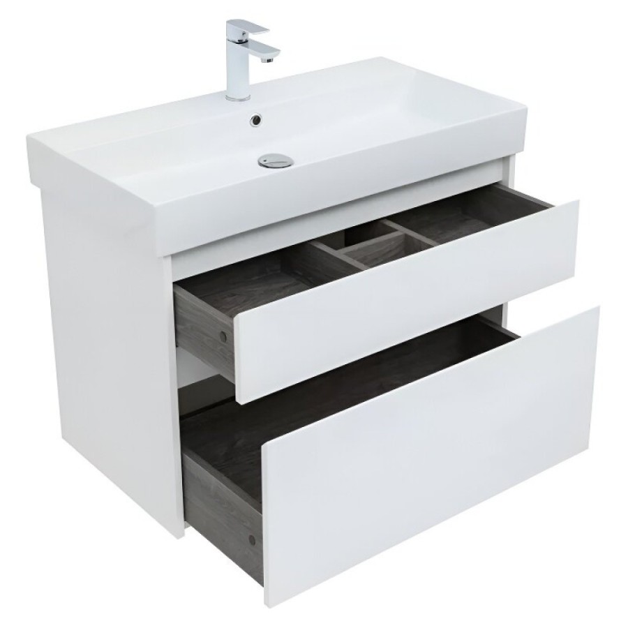Тумба под раковину Aquanet Nova Lite 249936, 85 см, 2 ящика, цвет белый глянец