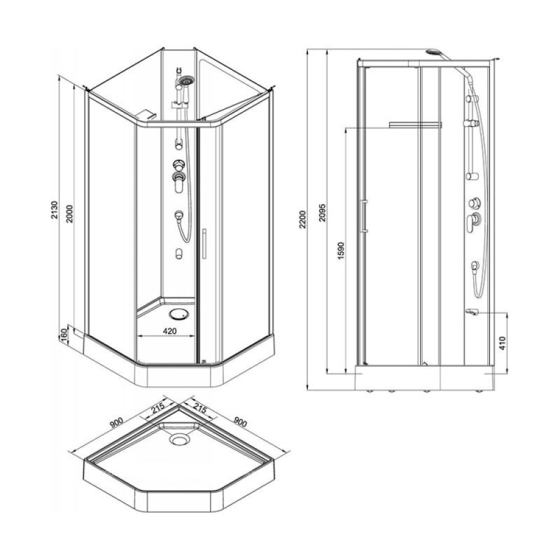 Душевая кабина Aquanet Passion P 2.0, 90 x 90 см, профиль хром, прозрачное стекло, 263870