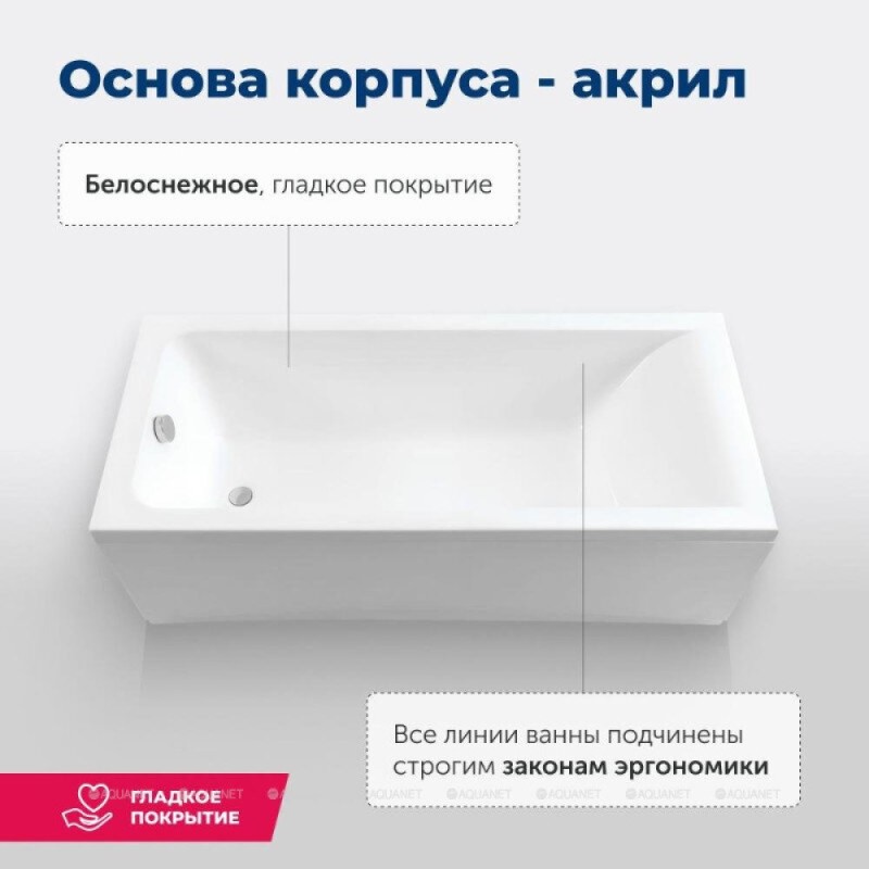 Акриловая ванна Aquanet Bright 273795, 175 x 70 см, белая (каркас приобретается отдельно)