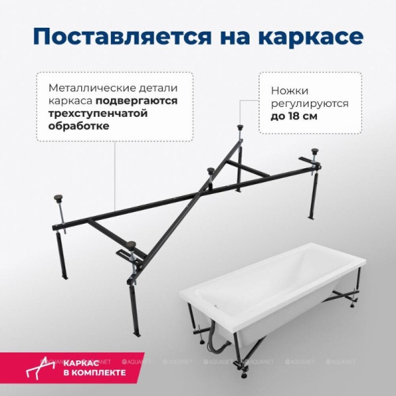 Акриловая ванна Aquanet Bright 273795, 175 x 70 см, белая (каркас приобретается отдельно)