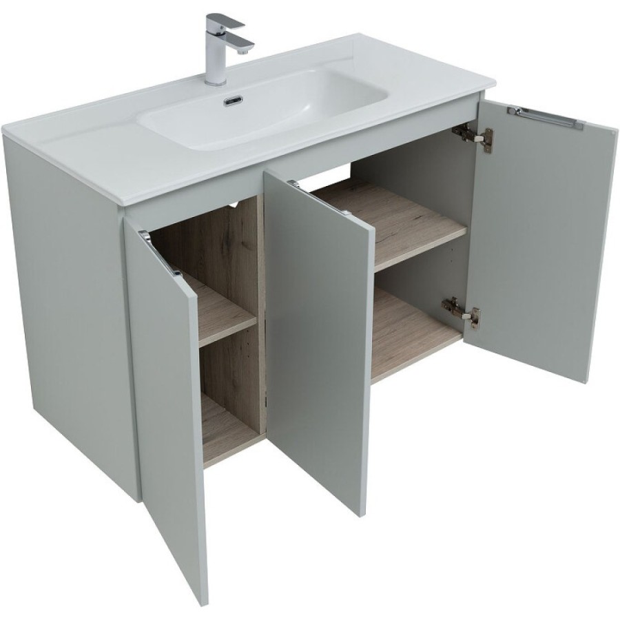 Тумба под раковину Aquanet Алвита New 100 см, подвесная, 3 дверцы, цвет серый матовый, 277532
