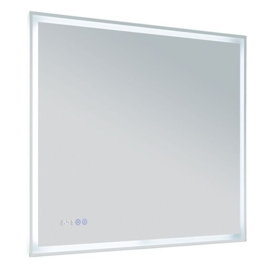 Зеркало Aquanet Оптима 288966, 90 см, с LED подсветкой, часами, цвет белый матовый
