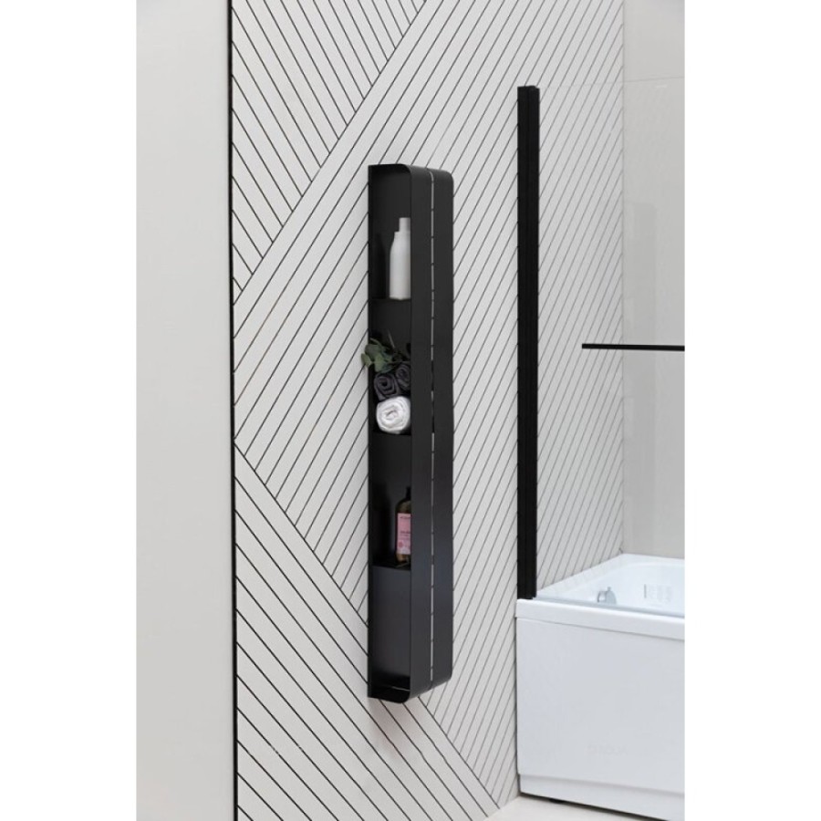 Полка Aquanet Магнум 302228, вертикальная, 20 х 130 см, черный матовый
