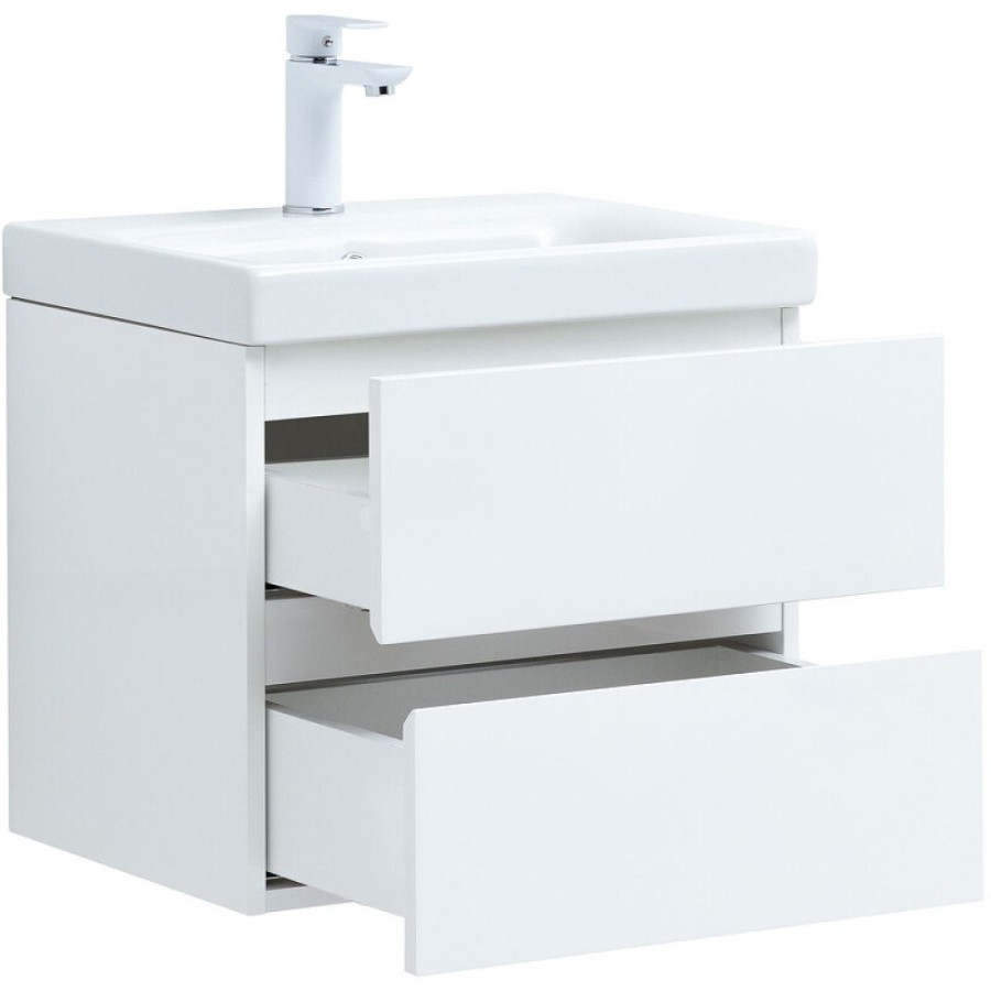Тумба под раковину Aquanet Беркли 50 см подвесная, 2 ящика, цвет белый глянцевый, 302347