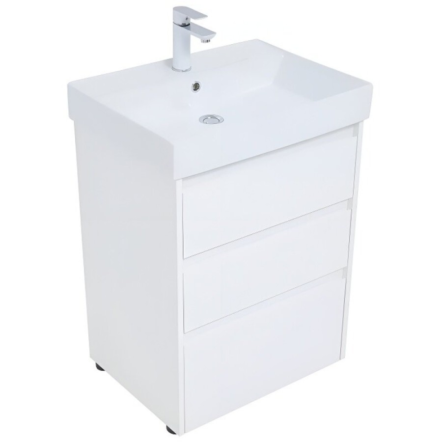 Тумба под раковину Aquanet Nova Lite 302469, 60 см, напольная, цвет белый глянец