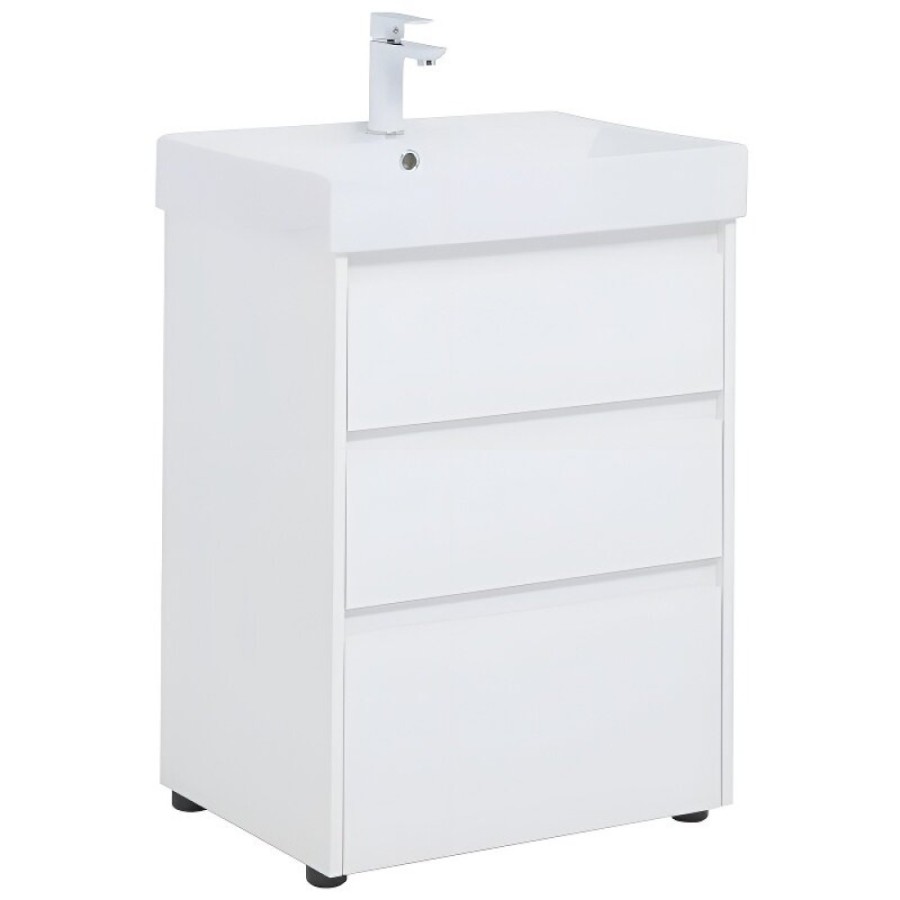 Тумба под раковину Aquanet Nova Lite 302469, 60 см, напольная, цвет белый глянец