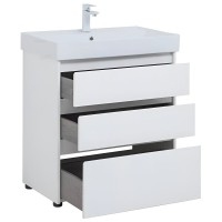 Тумба под раковину Aquanet Nova Lite 302472, 75 см, напольная, цвет белый глянец