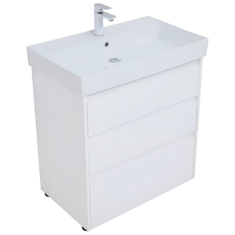 Тумба под раковину Aquanet Nova Lite 302472, 75 см, напольная, цвет белый глянец