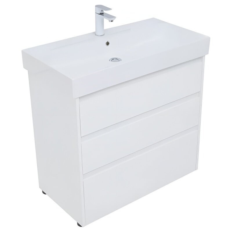 Тумба под раковину Aquanet Nova Lite 302475, 85 см, напольная, цвет белый глянец