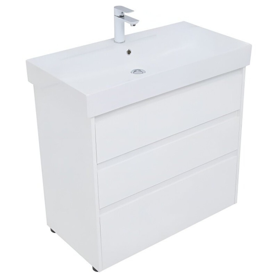 Тумба под раковину Aquanet Nova Lite 302475, 85 см, напольная, цвет белый глянец