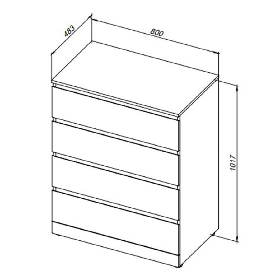 Комод Aquanet Сканди, 80 x 48.3 х 101.7 см, напольный, 4 ящика, дуб эдгрейн, 00302541