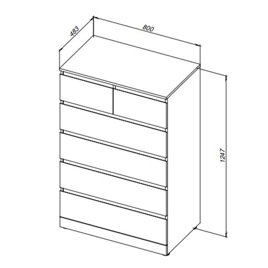 Комод Aquanet Сканди, 80 x 48.3 х 124.7 см, напольный, 6 ящиков, дуб эдгрейн, 00302545