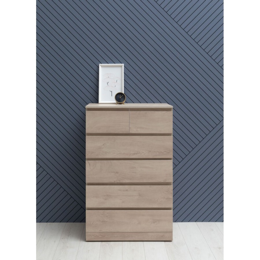 Комод Aquanet Сканди, 80 x 48.3 х 124.7 см, напольный, 6 ящиков, дуб эдгрейн, 00302545