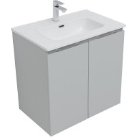 Тумба под раковину Aquanet Алвита New 70 см, подвесная, 2 дверцы, цвет серый матовый, 303903