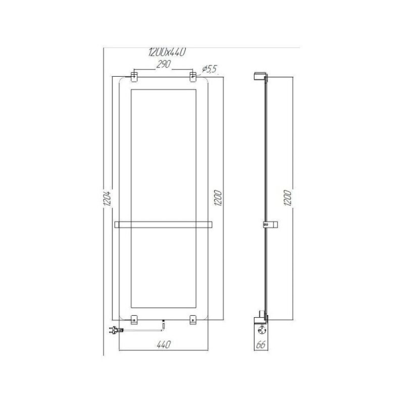 Полотенцесушитель электрический Allen Brau Infinity 00305020, ширина 44 см, высота 120 см, рейлинг, крепление, зеркальное стекло/черный браш