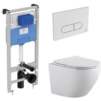 Инсталляция Aquanet Cetus 2.0 W LX-1901, 00323468, унитаз безободковый, крышка-сиденье микролифт, белый, клавиша хром