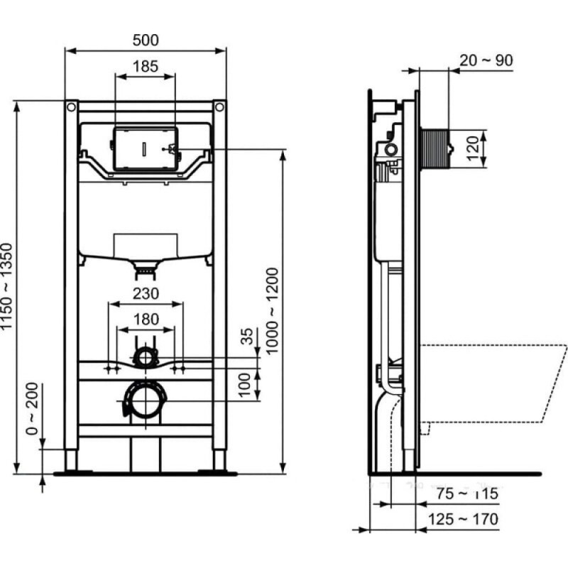 Инсталляция Aquanet Cetus 2.0 W LX-1901, 00323468, унитаз безободковый, крышка-сиденье микролифт, белый, клавиша хром